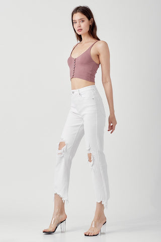 risen jeans high rise distressed straight leg crop jeans RDP5002 white