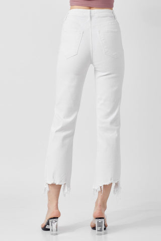 risen jeans high rise distressed straight leg crop jeans RDP5002 white