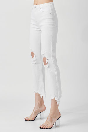 risen jeans high rise distressed straight leg crop jeans RDP5002 white