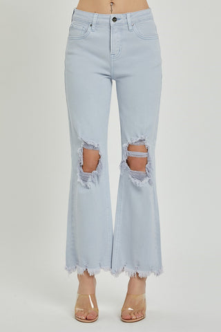 risen jeans high rise knee distressed straight leg ice blue RDP5265-N