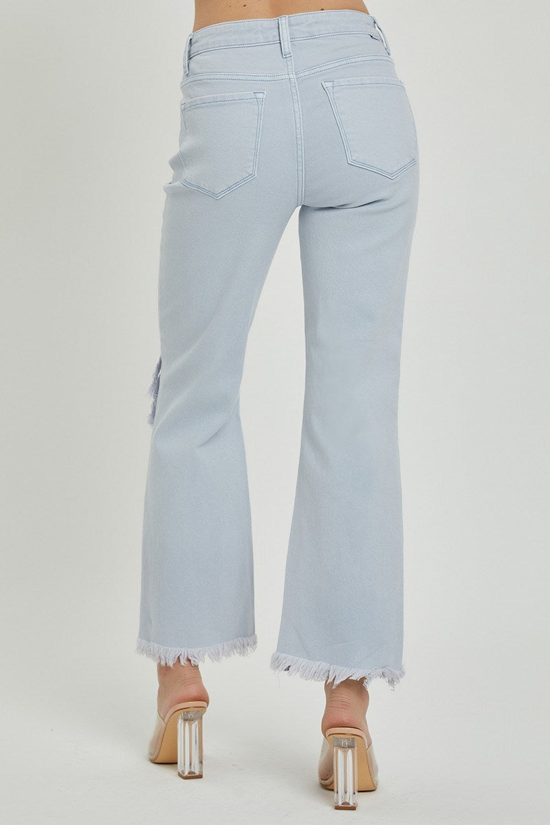 risen jeans high rise knee distressed straight leg ice blue RDP5265-N