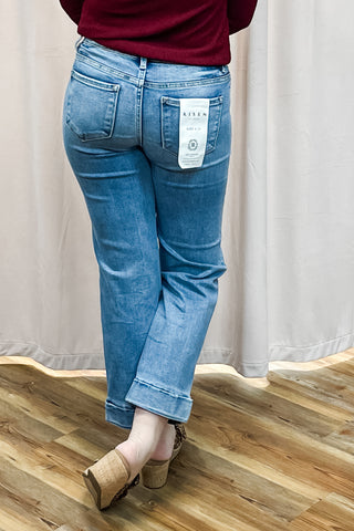 Risen Jeans Mid Rise Cropped Straight Leg Denim Wide Cuff PSC21349