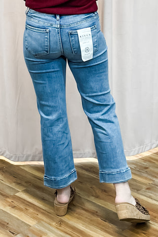 Risen Jeans Mid Rise Cropped Straight Leg Denim Wide Cuff PSC21349