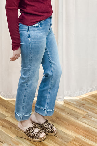 Risen Jeans Mid Rise Cropped Straight Leg Denim Wide Cuff PSC21349