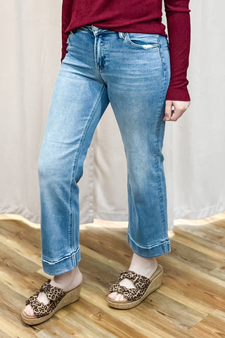 Risen Jeans Mid Rise Cropped Straight Leg Denim Wide Cuff PSC21349