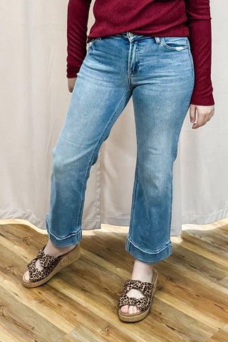 Risen Jeans Mid Rise Cropped Straight Leg Denim Wide Cuff PSC21349