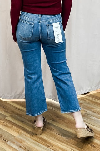 Risen Jeans Tummy Control Mid Rise Cropped Wide Leg Denim with Elastic Stretchy Waistband for comfort RDP5926