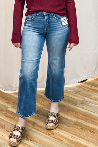 Risen Jeans Tummy Control Mid Rise Cropped Wide Leg Denim with Elastic Stretchy Waistband for comfort RDP5926