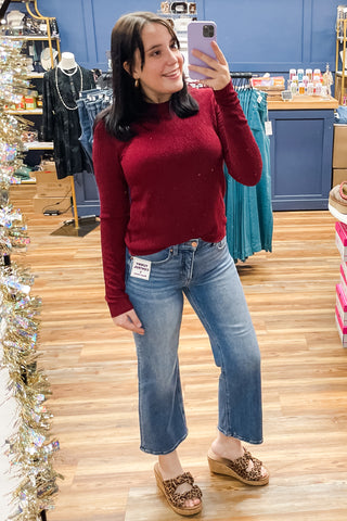 Risen Jeans Tummy Control Mid Rise Cropped Wide Leg Denim with Elastic Stretchy Waistband for comfort RDP5926