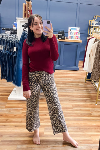 Vervet Leopard Animal Print High Rise Cropped Wide Leg Jeans T5894LPD