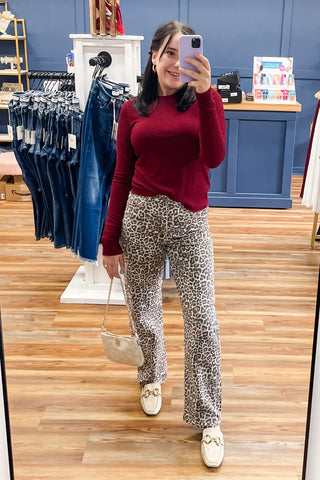 Vervet Cropped Wide Leg Leopard Print Jeans
