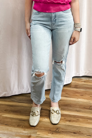 Cello Light Wash High Rise Straight Leg Jeans with asymmetrical back pockets WV18628S-LTD2