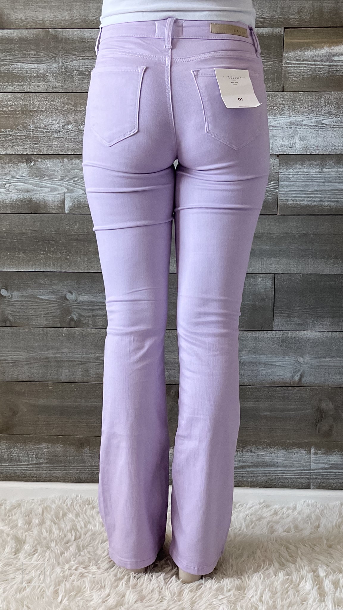 cello lavender pops mid rise flare jeans clean finished hem WV39229LVPS