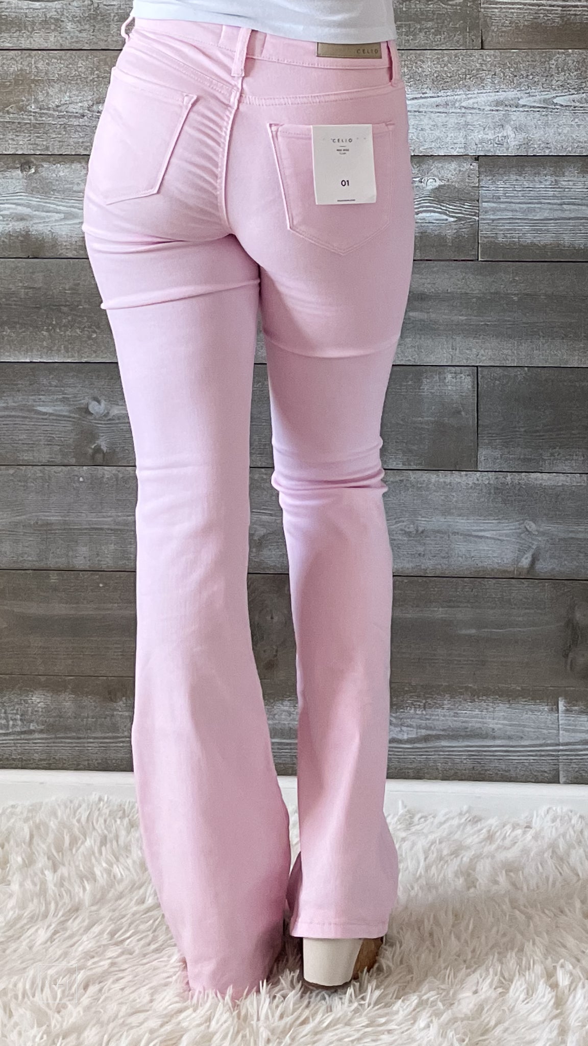 cello jeans strawberry cream mid rise flare jeans clean finished hem WV39229STC