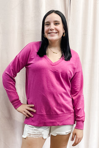 Z Supply V-neck Modern Weekender Sweatshirt Magenta ZT231332 MAG