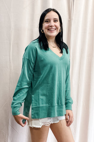 Z Supply V-neck Modern Weekender Sweatshirt Botanical Green ZT231332 BGN