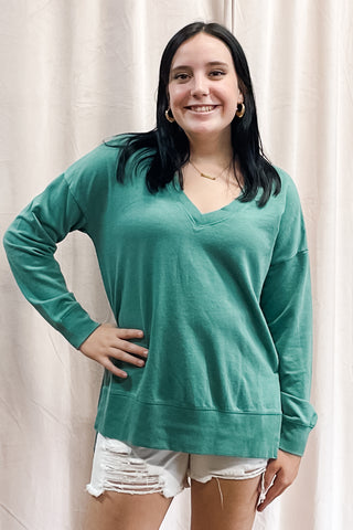 Z Supply V-neck Modern Weekender Sweatshirt Botanical Green ZT231332 BGN