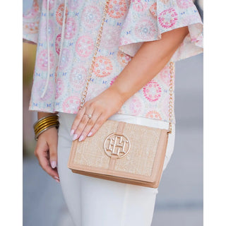 Caroline Hill Cecilia Circle Logo Handbag in Natural Lattice