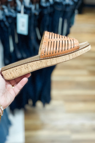 Corkys Footwear At Ease Cognac Low Wedge Slide Sandal