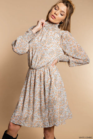 kori america wooldobby blossom printed smocked neck dress B9370