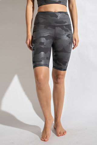 rae mode camo chintz biker & yoga shorts with wide wasitband P6120H grey