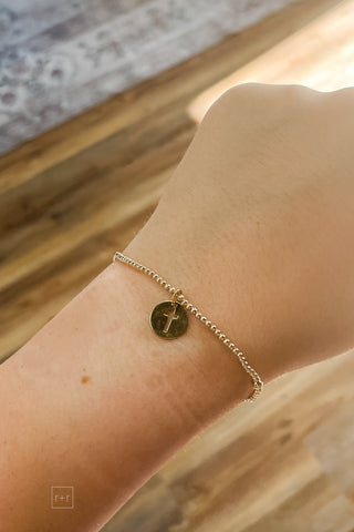 Beaded Blondes 14K Gold Filled Beaded Bracelet Cross Cutout Coin Charm