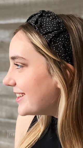 dot print fabric knotted headband in black