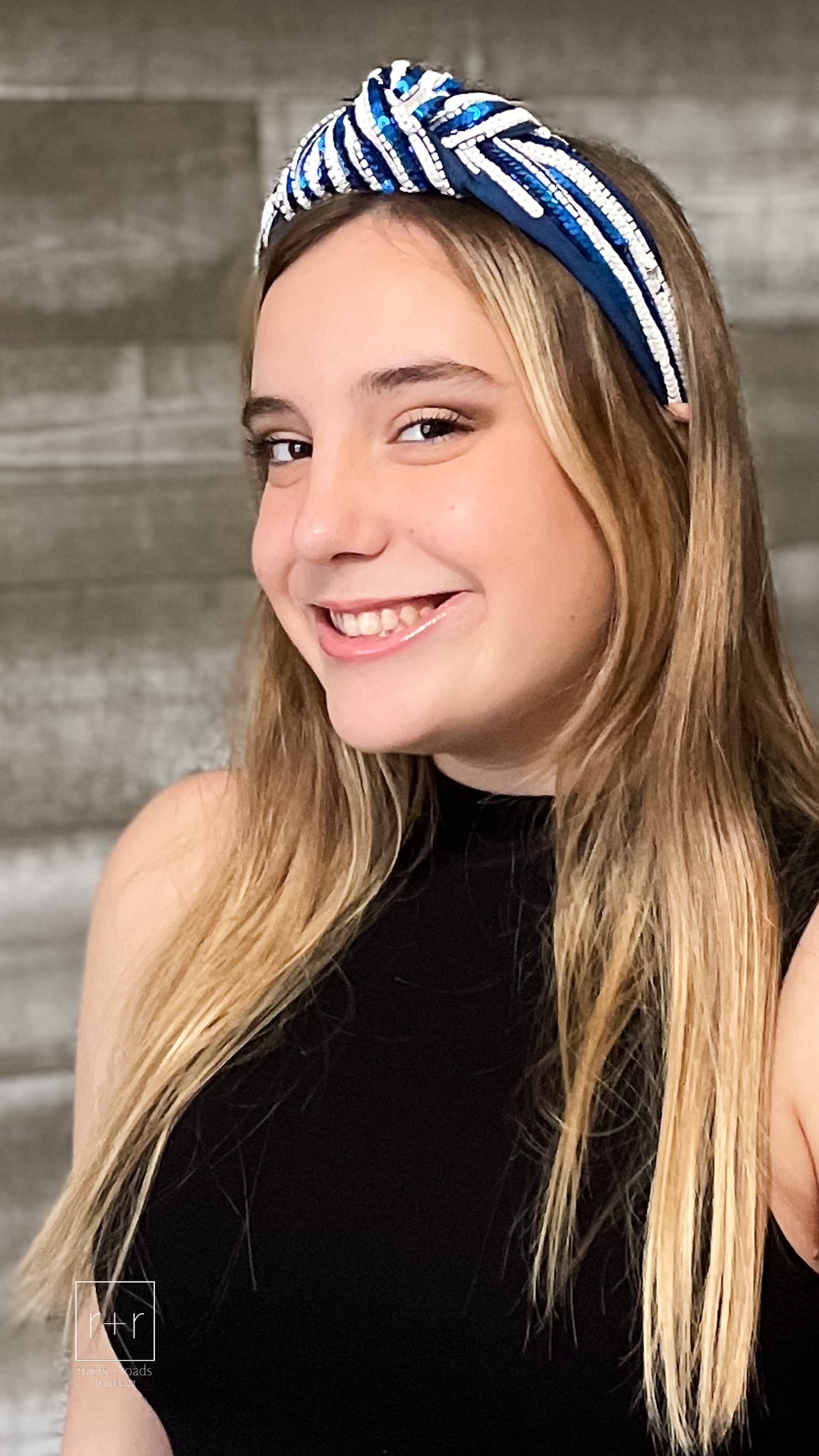 blue and white sequin gameday fashion headband