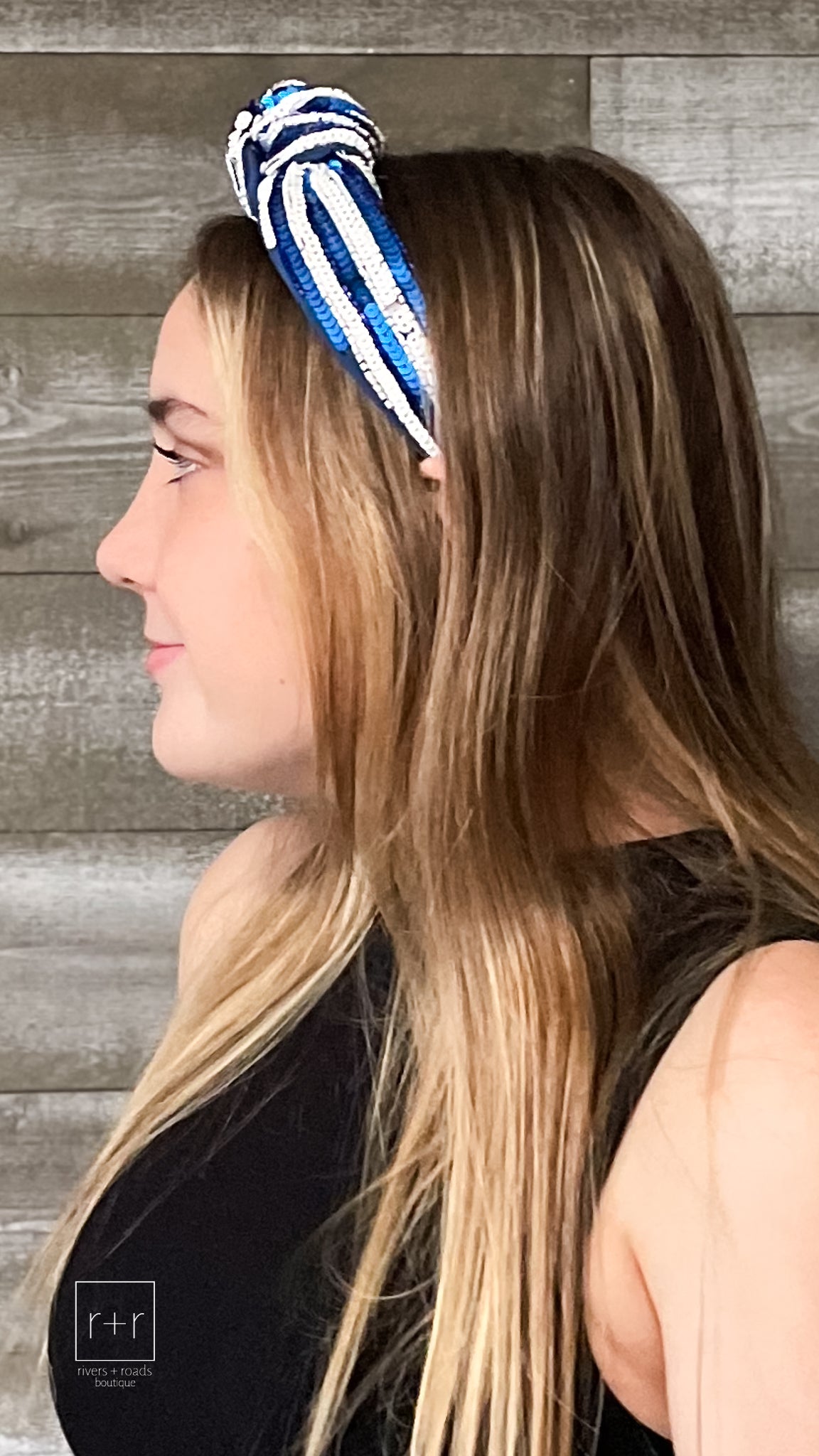 blue and white sequin gameday fashion headband