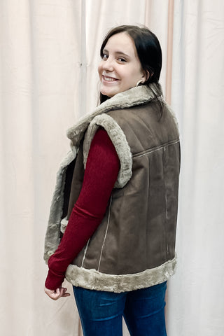 Bluivy Coco Brown Faux Suede Vest Faux Shearling Lined