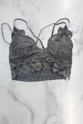Anemone lace crochet bralette mink grey adjustable strap FT0918