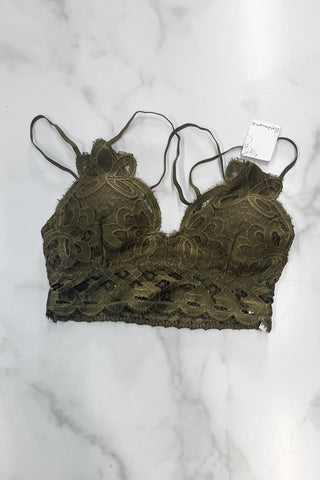 Anemone lace crochet bralette olive green adjustable strap FT0918