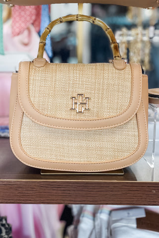 Caroline Hill Jessica Handbag Natural Straw Convertible Purse With Bamboo Handle