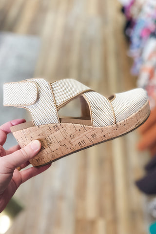 Corkys Footwear Caramel Combo Case Closed Criss Cross Wedge Closed Toe Shoe