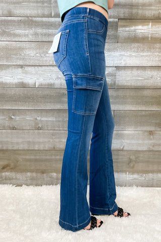 cello pull on flare jegging cargo pocket jeans in dark wash AB39077DK