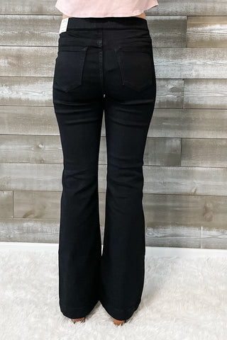 cello jeans mid rise pull on flared jegging in black AB35173