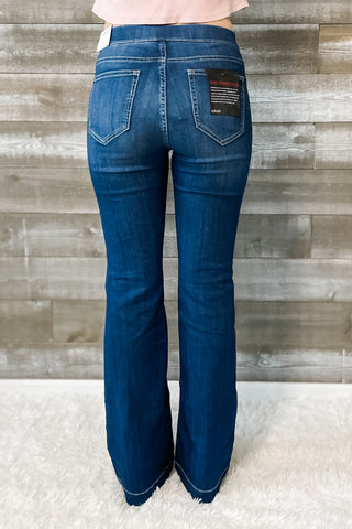 cello jeans mid rise pull on flare jegging in dark wash AB35324DK