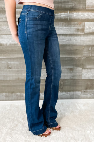 cello jeans mid rise pull on flare jegging in dark wash AB35324DK