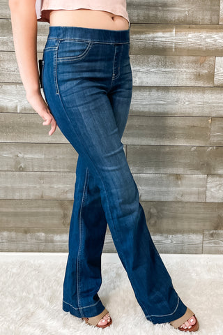 cello jeans mid rise pull on flare jegging in dark wash AB35324DK