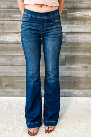 cello jeans mid rise pull on flare jegging in dark wash AB35324DK