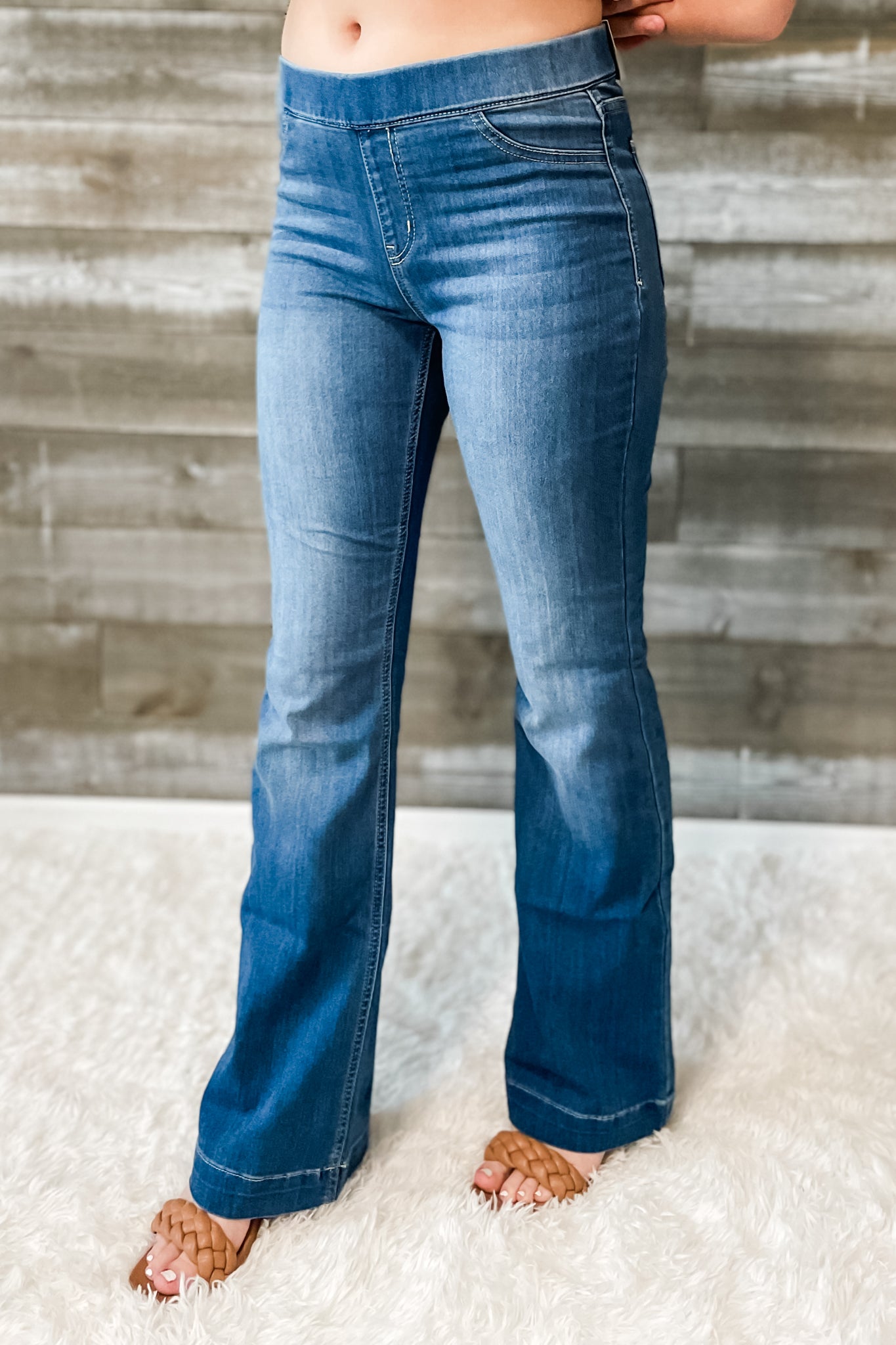 cello mid rise pull on flare jeans elastic waist jeggings – rivers