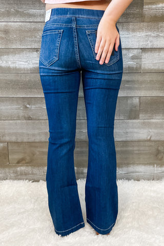 cello jeans dark wash pull on petite flare jeans in a jegging style AB35324DK - 30