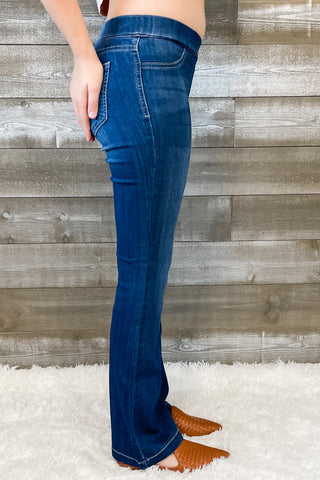 cello jeans dark wash pull on petite flare jeans in a jegging style AB35324DK - 30