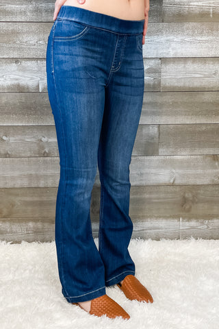 cello jeans dark wash pull on petite flare jeans in a jegging style AB35324DK - 30