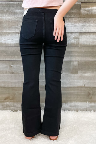 cello jeans black pull on petite flare jeans in a jegging style AB35173BLK