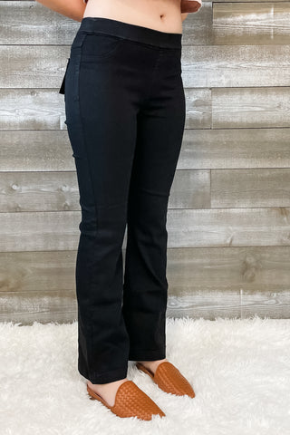 cello jeans black pull on petite flare jeans in a jegging style AB35173BLK