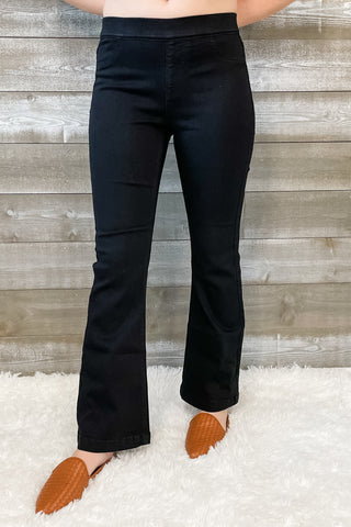 cello jeans black pull on petite flare jeans in a jegging style AB35173BLK