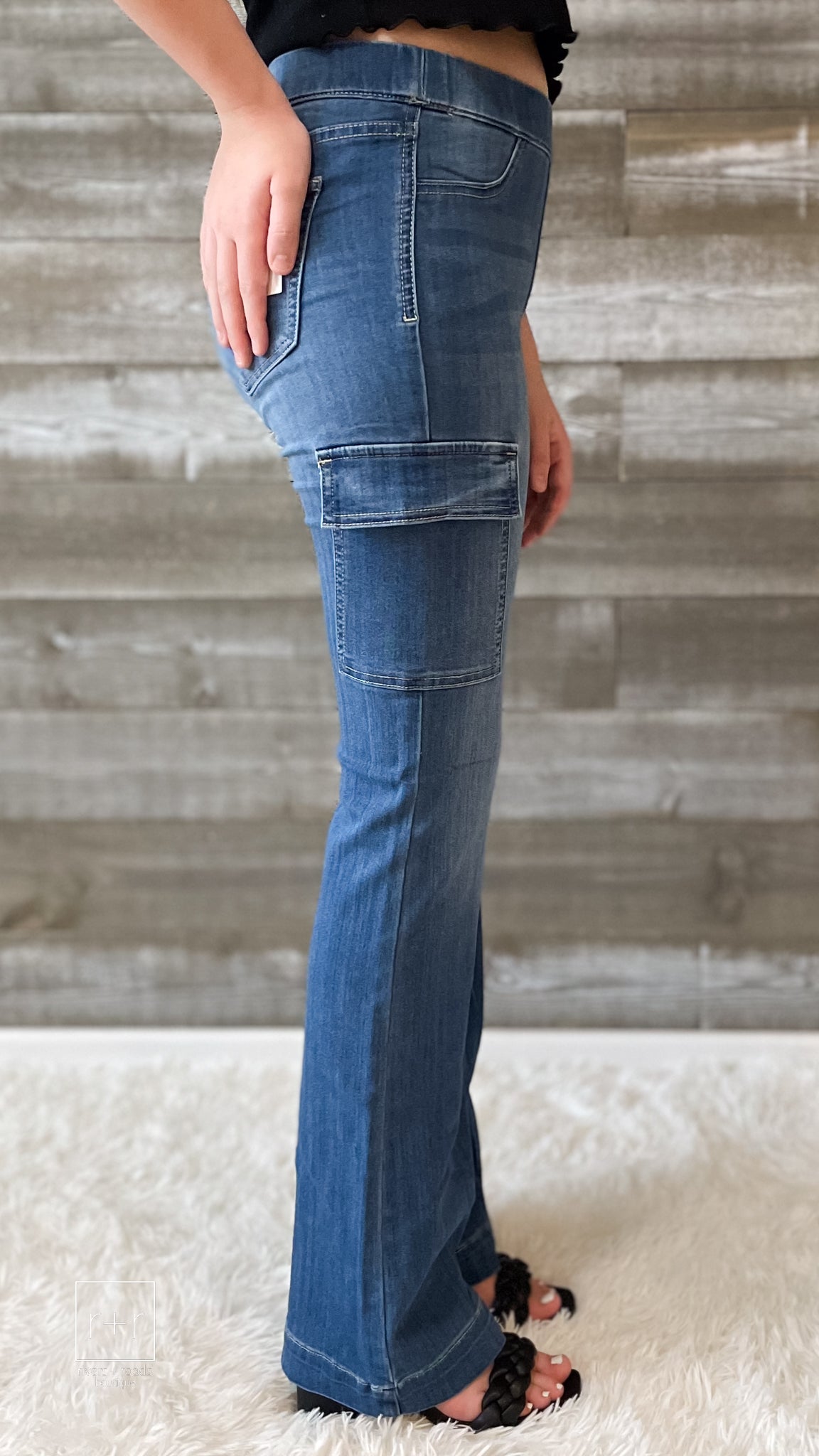 cello pull on flare jegging cargo pocket jeans in dark wash AB39077M