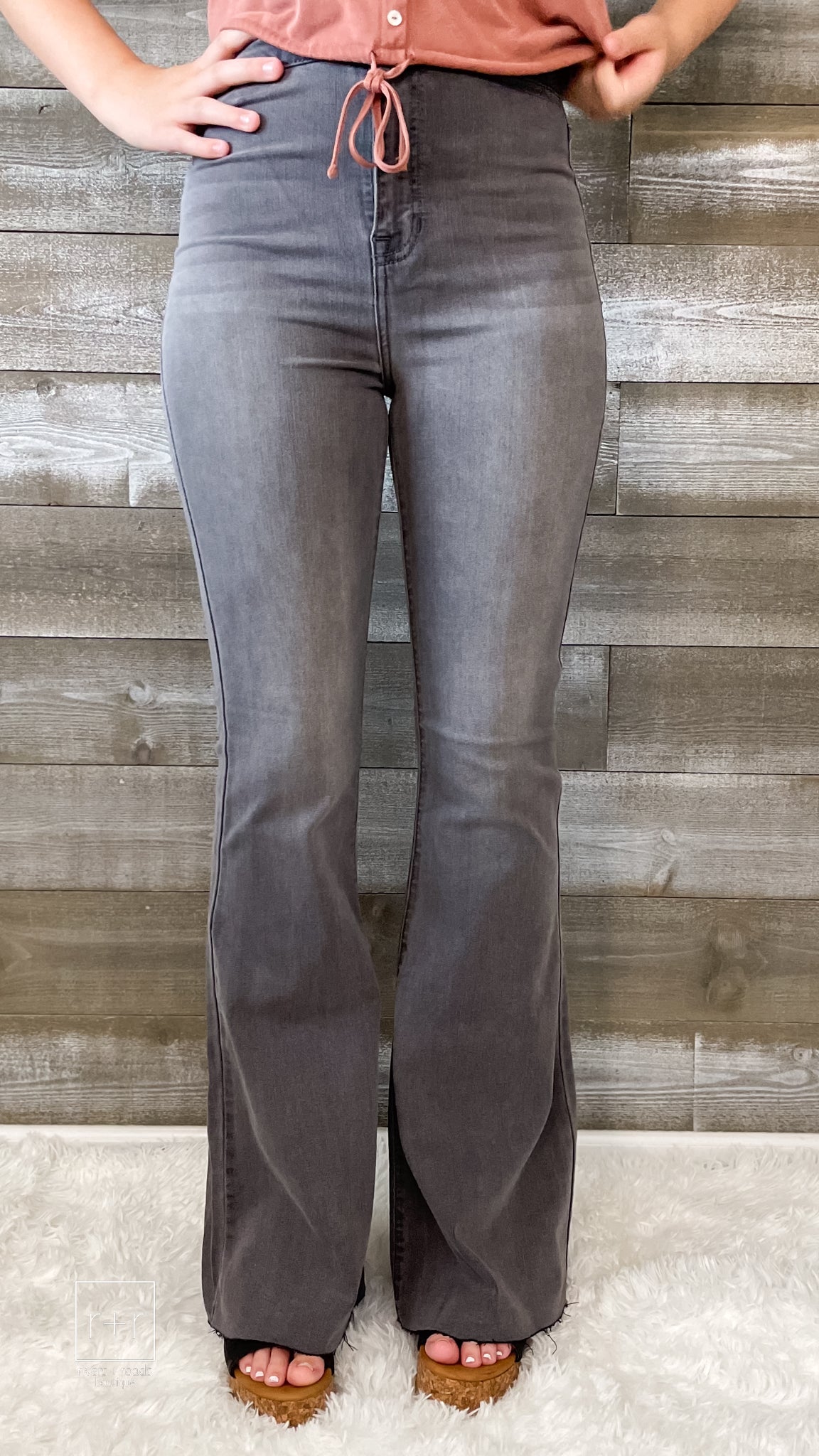 cello high rise super flare jeans in gray WV36808GRY