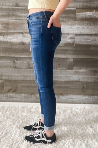 cello mid rise crop ankle skinny jeans with rolled cuff medium denim wash AB13950